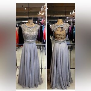 Mac Duggal Platinum Gray Style 10095 Prom Cut Out Dress